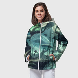 Ветровка с капюшоном женская Сказочный грибной лес на похожей планете - фантази, цвет: 3D-белый — фото 2