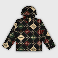 Ветровка с капюшоном женская Паттерн из снежинок на темном фоне, цвет: 3D-черный