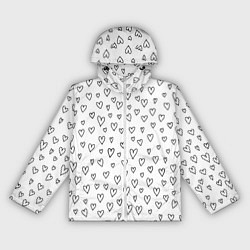 Ветровка с капюшоном женская Черные сердечки, цвет: 3D-белый
