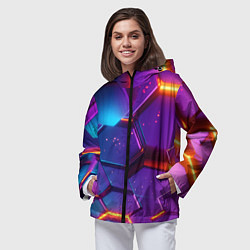 Ветровка с капюшоном женская Трехмерные соты с эффектом неона, цвет: 3D-черный — фото 2