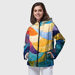 Ветровка с капюшоном женская Разноцветная геометрическая мозаика, цвет: 3D-черный — фото 2