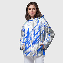 Ветровка с капюшоном женская Синие полосы на белом фоне, цвет: 3D-белый — фото 2