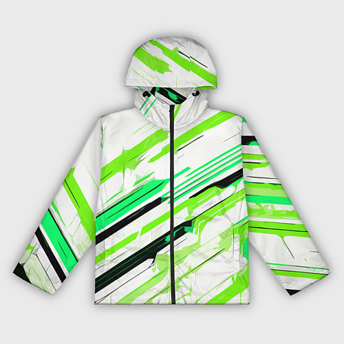 Женская ветровка Чёрно-зелёно-салатовые полосы на белом фоне / 3D-Черный – фото 1