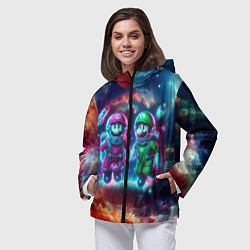 Ветровка с капюшоном женская Марио и Луиджи в открытом космосе - неоновое свече, цвет: 3D-черный — фото 2