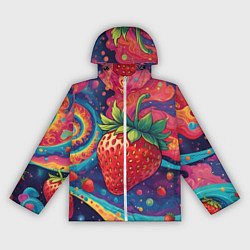 Ветровка с капюшоном женская Психоделика клубничка, цвет: 3D-белый