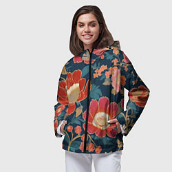 Ветровка с капюшоном женская Искусство алые цветы, цвет: 3D-черный — фото 2