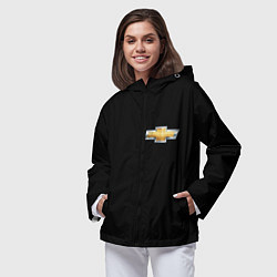 Ветровка с капюшоном женская Chevrolet logo, цвет: 3D-черный — фото 2