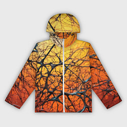 Ветровка с капюшоном женская Чёрные волокна и жёлтый градиент абстракция, цвет: 3D-белый