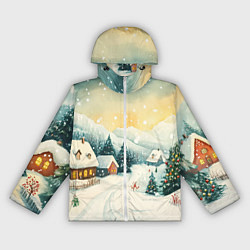 Ветровка с капюшоном женская Праздничная деревушка, цвет: 3D-белый