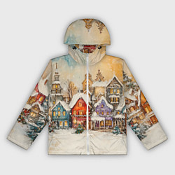Ветровка с капюшоном женская Новогодний городской пейзаж, цвет: 3D-белый