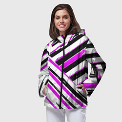 Ветровка с капюшоном женская Розово-чёрные полосы на белом фоне, цвет: 3D-черный — фото 2