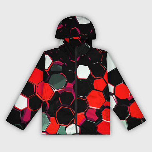 Женская ветровка Красно-белые шестиугольники на чёрном фоне / 3D-Черный – фото 1