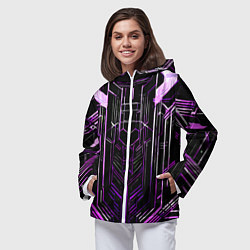 Ветровка с капюшоном женская Purple lines on a black background, цвет: 3D-белый — фото 2