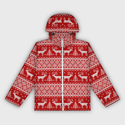 Ветровка с капюшоном женская Вязаный новогодний орнамент с оленями и ёлками, цвет: 3D-белый