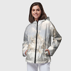 Ветровка с капюшоном женская Снежный древний город, цвет: 3D-черный — фото 2