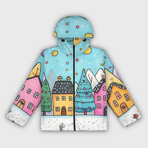 Женская ветровка Новогодние рисованные домики / 3D-Черный – фото 1