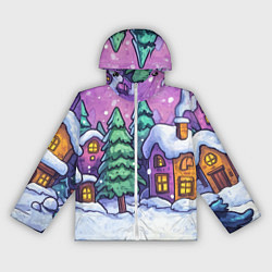 Ветровка с капюшоном женская Новогодний мультяшный двор, цвет: 3D-белый