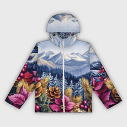 Ветровка с капюшоном женская Новогодний горный пейзаж с цветами, цвет: 3D-белый
