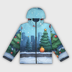 Ветровка с капюшоном женская Елки и елочные игрушки, цвет: 3D-черный
