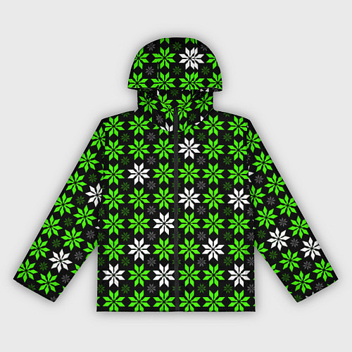 Женская ветровка Бело-зелёные звёзды на чёрном фоне / 3D-Черный – фото 1