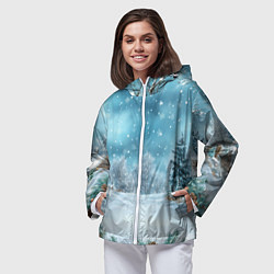 Ветровка с капюшоном женская Новогодний снег, цвет: 3D-белый — фото 2