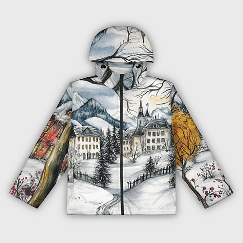 Женская ветровка Заснеженный старый город / 3D-Черный – фото 1