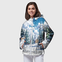 Ветровка с капюшоном женская Предновогодняя природа, цвет: 3D-белый — фото 2