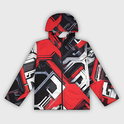 Женская ветровка Красно-белый техно паттерн / 3D-Черный – фото 1