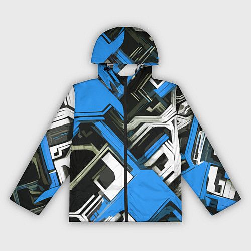 Женская ветровка Сине-белый техно паттерн на чёрном фоне / 3D-Черный – фото 1
