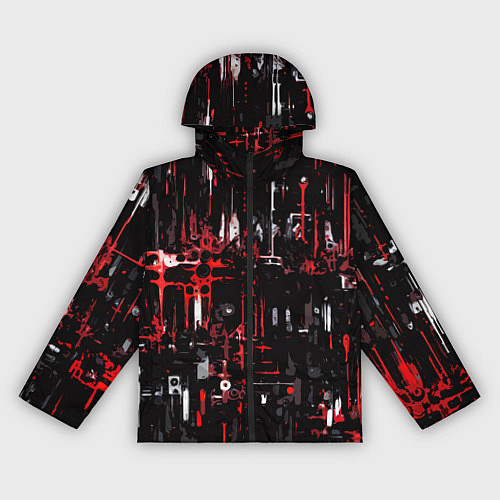 Женская ветровка Бело-красная тревожная абстракция на чёрном фоне / 3D-Черный – фото 1