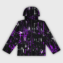 Ветровка с капюшоном женская Бело-фиолетовая тревожная абстракция на чёрном фон, цвет: 3D-черный