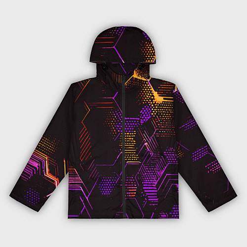 Женская ветровка Жёлто-фиолетовые точки и линии на чёрном фоне / 3D-Черный – фото 1