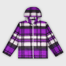 Ветровка с капюшоном женская Фиолетово-белая ткань в клетку, цвет: 3D-белый