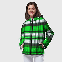 Ветровка с капюшоном женская Зелёно-белая ткань в клетку, цвет: 3D-черный — фото 2