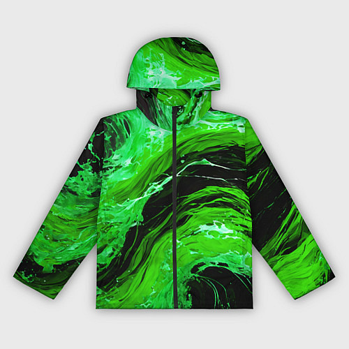 Женская ветровка Зелёные брызги на чёрном фоне / 3D-Черный – фото 1