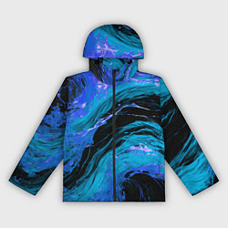 Ветровка с капюшоном женская Синие брызги на чёрном фоне, цвет: 3D-черный