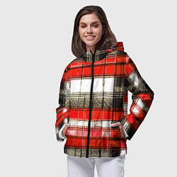 Ветровка с капюшоном женская Чёрные полосы на красно-белом фоне, цвет: 3D-черный — фото 2