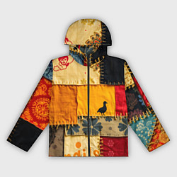 Ветровка с капюшоном женская Пэчворк с птичкой, цвет: 3D-черный