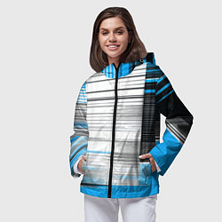Ветровка с капюшоном женская Чёрные вертикальные полосы на сине-белом фоне, цвет: 3D-черный — фото 2