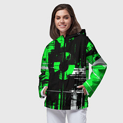 Ветровка с капюшоном женская Зелёно-белый гранж на чёрном фоне, цвет: 3D-черный — фото 2