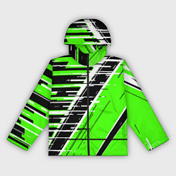 Ветровка с капюшоном женская Чёрно-белые глитч полосы на зелёном фоне, цвет: 3D-черный