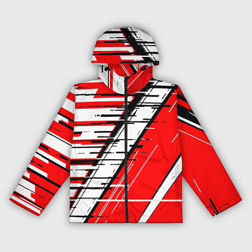 Женская ветровка Чёрно-белые глитч полосы на красном фоне / 3D-Черный – фото 1