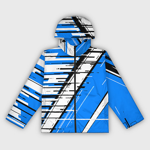 Женская ветровка Чёрно-белые глитч полосы на синем фоне / 3D-Черный – фото 1