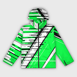 Ветровка с капюшоном женская Чёрно-белые глитч полосы на зелёном фоне, цвет: 3D-черный