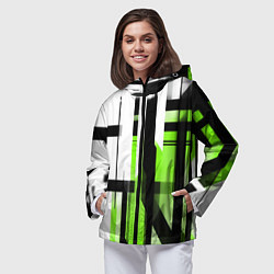 Ветровка с капюшоном женская Чёрно-зелёные вертикальные и горизонтальные полосы, цвет: 3D-черный — фото 2