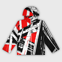 Ветровка с капюшоном женская Чёрно-белые абстрактные линии на красном фоне, цвет: 3D-белый