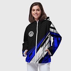 Ветровка с капюшоном женская Фольксваген - синий, цвет: 3D-белый — фото 2