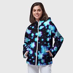 Ветровка с капюшоном женская Неоновые снежинки глитч, цвет: 3D-белый — фото 2
