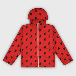 Ветровка с капюшоном женская Маска кролика на красном, цвет: 3D-белый