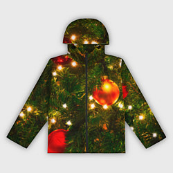 Ветровка с капюшоном женская Новогодние украшения на ёлке, цвет: 3D-черный